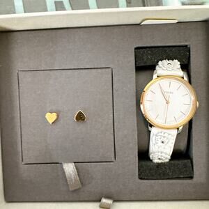 Fossil ES4383SET Neely White Leather Watch & Jewelry Set